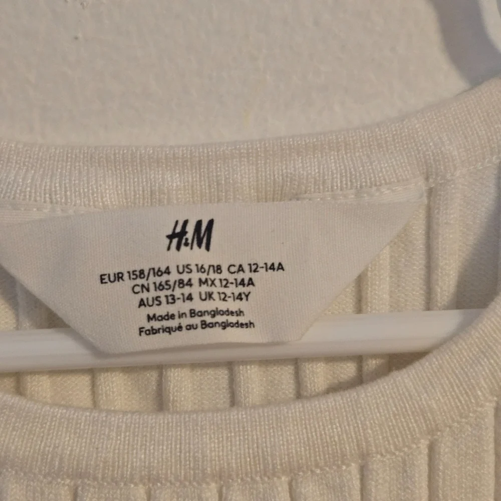 H&M Ribbed Top White Top Floral top Knitted Girls 16-18yo - Picture 4 of 5